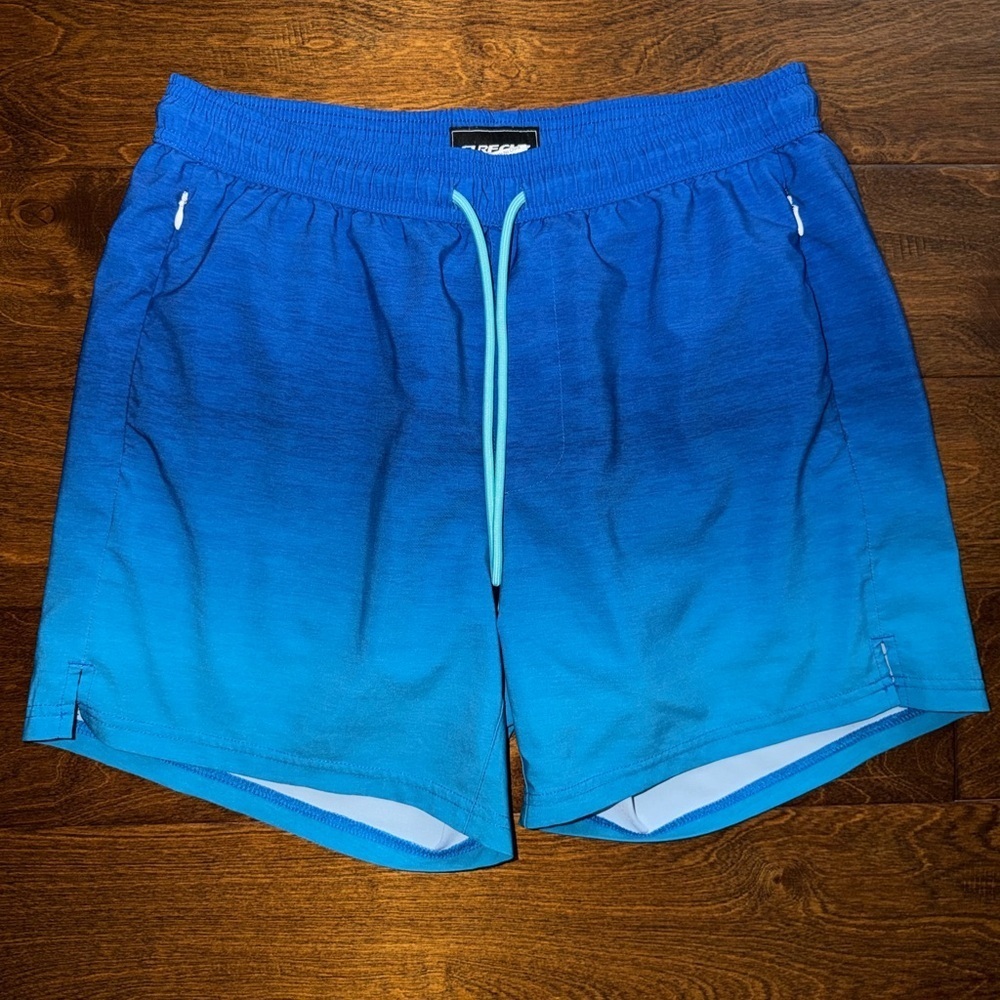 SurfCuz Swim Trunks Mens Sz M Blue/Teal Ombré Elastic Waist Shorts Lined